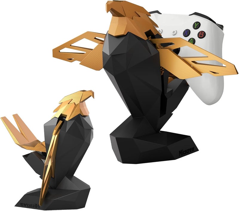 Micscrew Controller Holder for Xbox/PS/Switch – Celebrity Black & Gold Eagle Stand, Auto-Spreading Wings, Dual Placement, Scratch-Free Curved Tail Design - Image 1